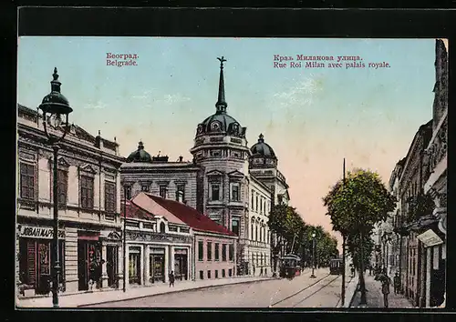 AK Belgrade, Rue roi Milan avec palais royale