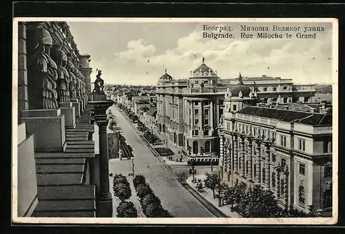 AK Belgrade, Rue Miloche le Grand, Strassenbahn