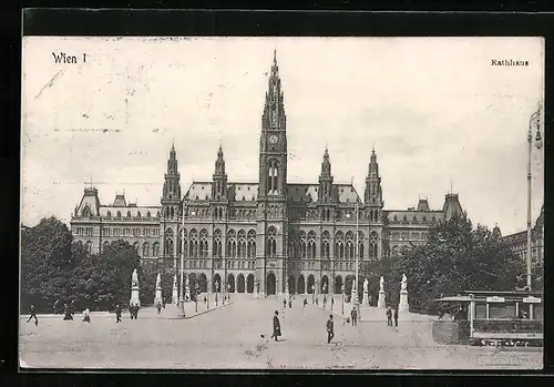 AK Wien I., Rathaus mit Strassenbahn