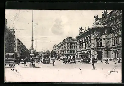 AK Wien I, Strassenbahnen auf dem Opernring