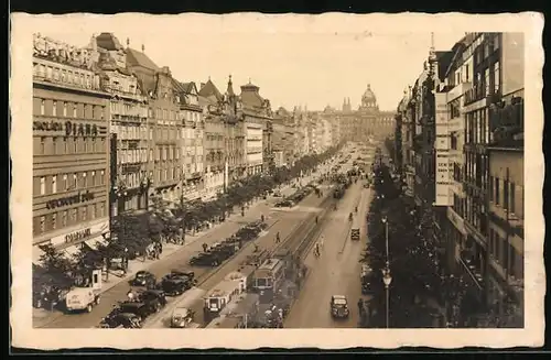 AK Prag, Wenzelsplatz mit Strassenbahn