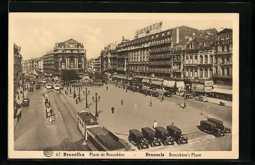 AK Bruxelles, Place de Brouckère, Strassenbahn