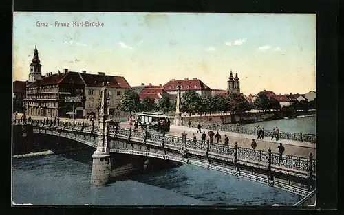 AK Graz, Franz Karl-Brücke mit Strassenbahn