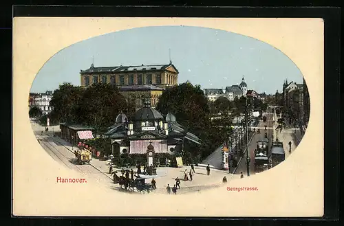 AK Hannover, Georgstrasse mit Strassenbahnen