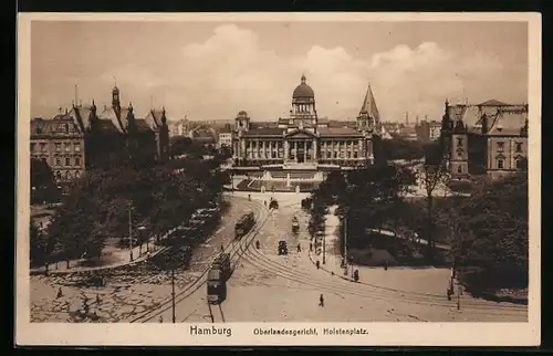 AK Hamburg, Oberlandesgericht und Holstenplatz mit Strassenbahnen