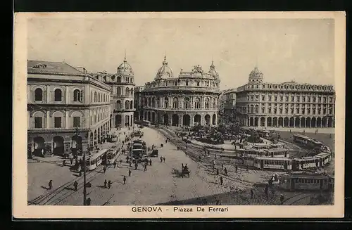 AK Genova, Piazza De Ferrari, Strassenbahn