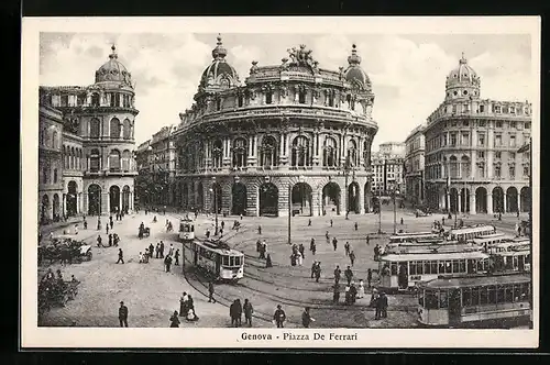 AK Genova, Piazza De Ferrari, Strassenbahnen