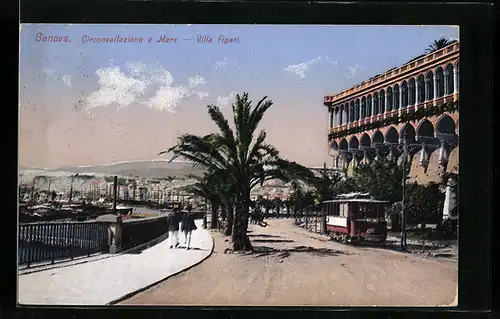 AK Genova, Circonvallezione a Mare, Villa Figari, Strassenbahn