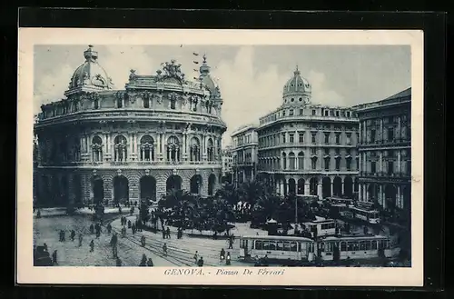 AK Genova, Piazza De Ferrari mit Strassenbahn