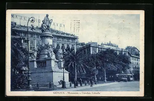 AK Genova, Monumento a Cristoforo Colombo, Strassenbahn