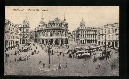 AK Genova, Piazza De Ferrari, Strassenbahnen