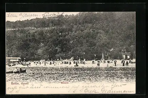 AK Sellin, Blick von der Ostsee zum Strand