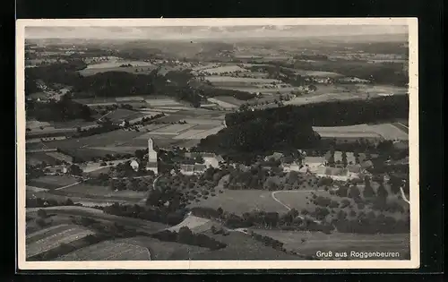 AK Roggenbeuren, Totalansicht von einem Berg aus