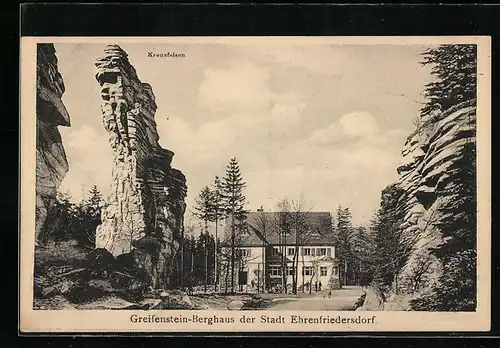 AK Ehrenfriedersdorf, Greifenstein-Berghaus mit Kreuzfelsen