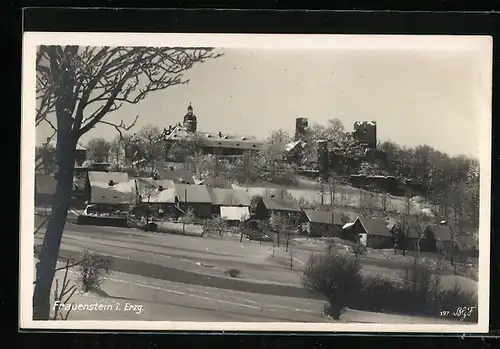 AK Frauenstein im Erzgeb., Ortsansicht von einem Berg aus