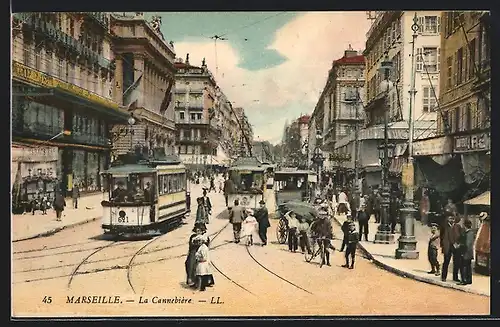 AK Marseille, La Cannebiere, Strassenbahnen, Tabac, Opera