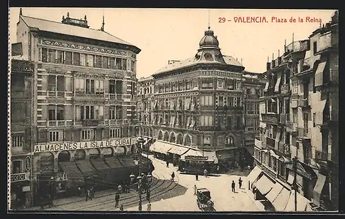 AK Valencia, Plaza de la Reina, Strassenbahn