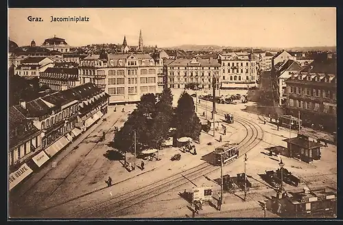 AK Graz, Strassenbahn am Jacominiplatz