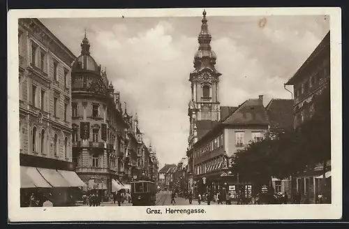 AK Graz, Strassenbahn in der Herrengasse