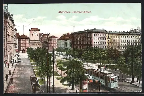 AK München, Strassenbahn am Isarthor-Platz