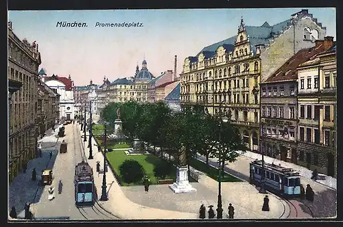 AK München, Strassenbahn am Promenadeplatz