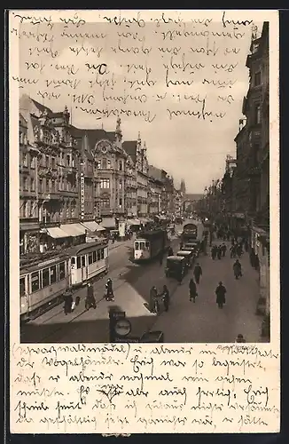 AK Magdeburg, Breiter Weg mit Strassenbahn