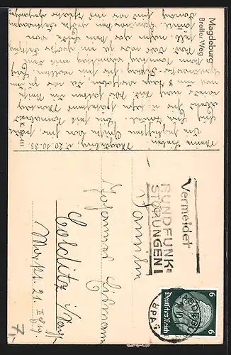 AK Magdeburg, Breiter Weg mit Strassenbahn