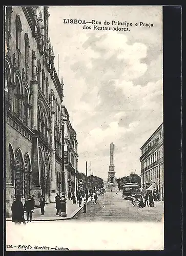 AK Lisboa, Rua do Principe a Praca dos Restauradores, Strassenbahn