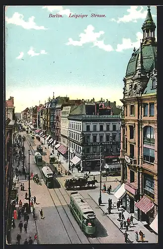 AK Berlin, Strassenbahn in der Leipziger Strasse