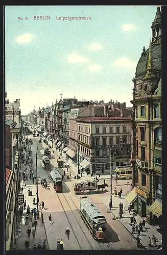 AK Berlin, Leipzigerstrasse mit Strassenbahn