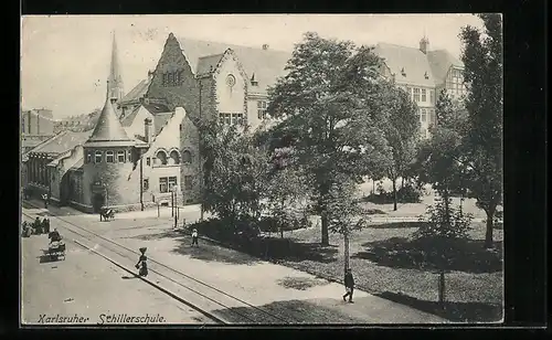 AK Karlsruhe, Schillerschule aus der Vogelschau