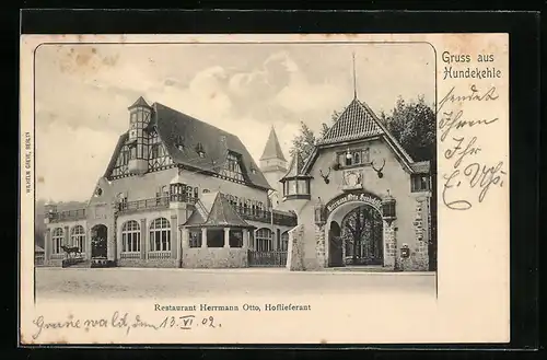 AK Berlin-Grunewald, Gasthaus Hundekehle Herrmann Otto, Hofliferant