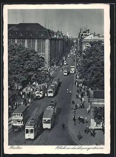 AK Berlin, Strassenbahnen in der Leipziger Strasse