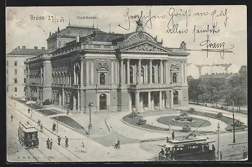 AK Brünn, Strassenbahnen am Stadttheater