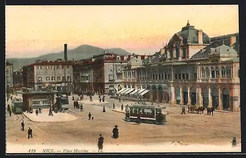 AK Nice, Place Massèna, Strassenbahn