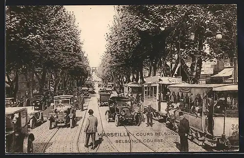 AK Marseille, Cours Belsunce, Strassenbahn