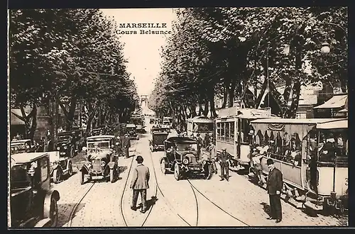 AK Marseille, Cours Belsunce, Strassenbahn