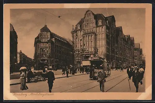 AK Hamburg, Mönkebergstrasse, Strassenbahn