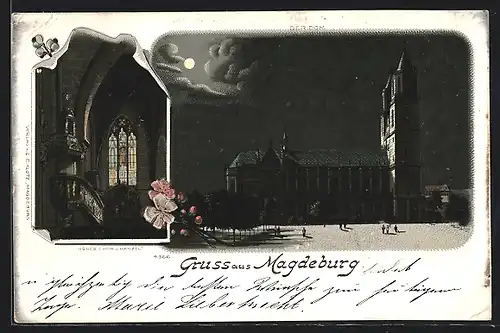 Mondschein-Lithographie Magdeburg, Der Dom, Hohes Chor und Kanzel