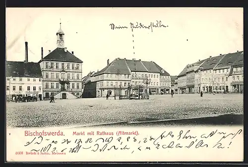 AK Bischofswerda, Altmarkt mit Rathaus