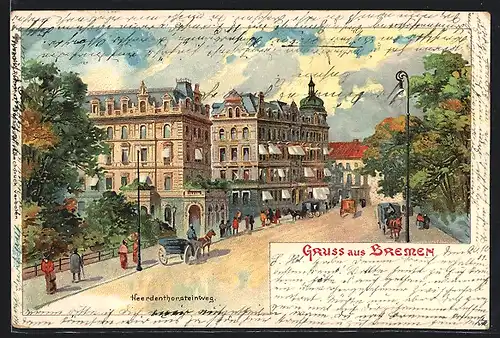 Lithographie Bremen, Heerdenthorsteinweg, Ortspartie, Karte