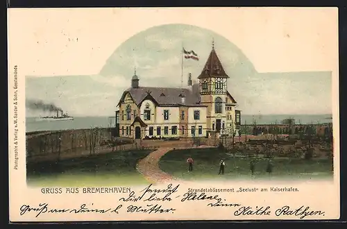 Lithographie Bremerhaven, Strandetablissement Seelust am Kaiserhafen