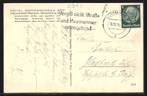 AK Godesberg a. Rh., Hotel Godesberger Hof, platz und Siebengebirge