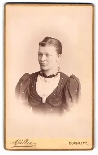 Fotografie Moritz Müller, Rochlitz, Obere Gärtnerstr., Junge Frau im Kleid mit Hochsteckfrisur und strengem Blick
