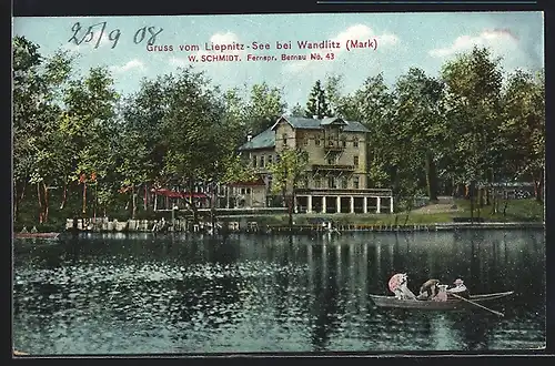 AK Wandlitz /Mark, Liepnitz-See mit Gasthof W. Schmidt und Boot