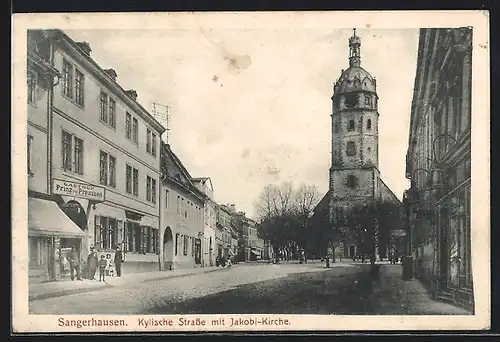 AK Sangerhausen, Kylische Strasse mit Jakobi-Kirche