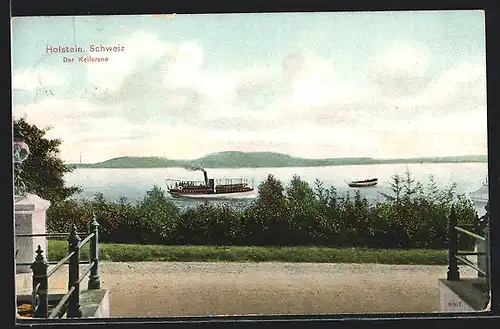 AK Kellersee /Holstein. Schweiz, Dampfer auf dem See