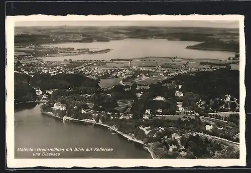 AK Malente-Gremsmühlen, Ortsansicht, Ortsansicht mit Kellersee und Diecksee, Fliegeraufnahme