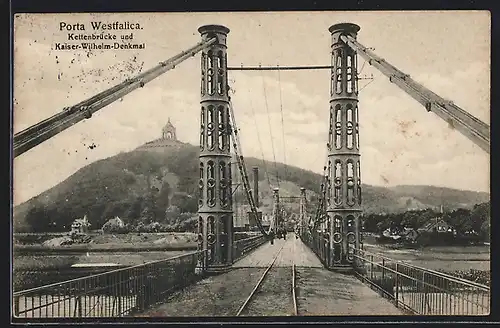 AK Porta-Westfalica, Kettenbrücke und Kaiser Wilhelm-Denkmal