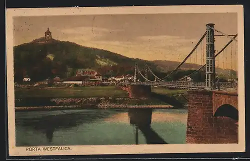 AK Porta Westfalica, Wittekindsberg mit Kettenbrücke